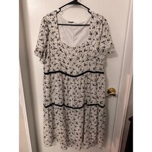 Piper & Scoot Exclusive Floral Tiered Midi Dress White Black Gold Starburst L